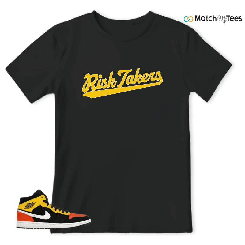 NIKE JORDAN 1 MID BLACK AMARILLO ORANGE SNEAKER Matching Tees t-shirt