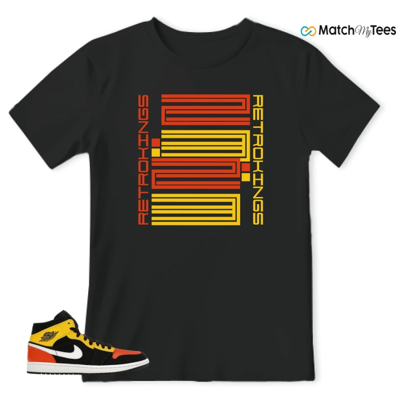 NIKE JORDAN 1 MID BLACK AMARILLO ORANGE SNEAKER Matching Tees t-shirt