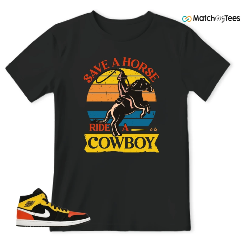 NIKE JORDAN 1 MID BLACK AMARILLO ORANGE SNEAKER Matching Tees t-shirt