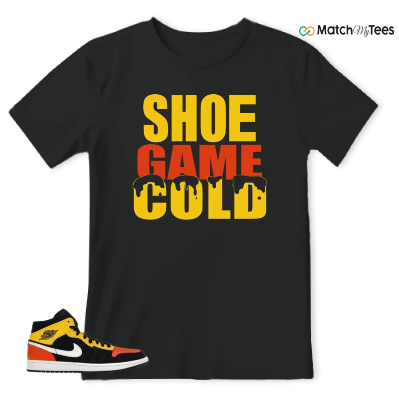 NIKE JORDAN 1 MID BLACK AMARILLO ORANGE SNEAKER Matching Tees t-shirt