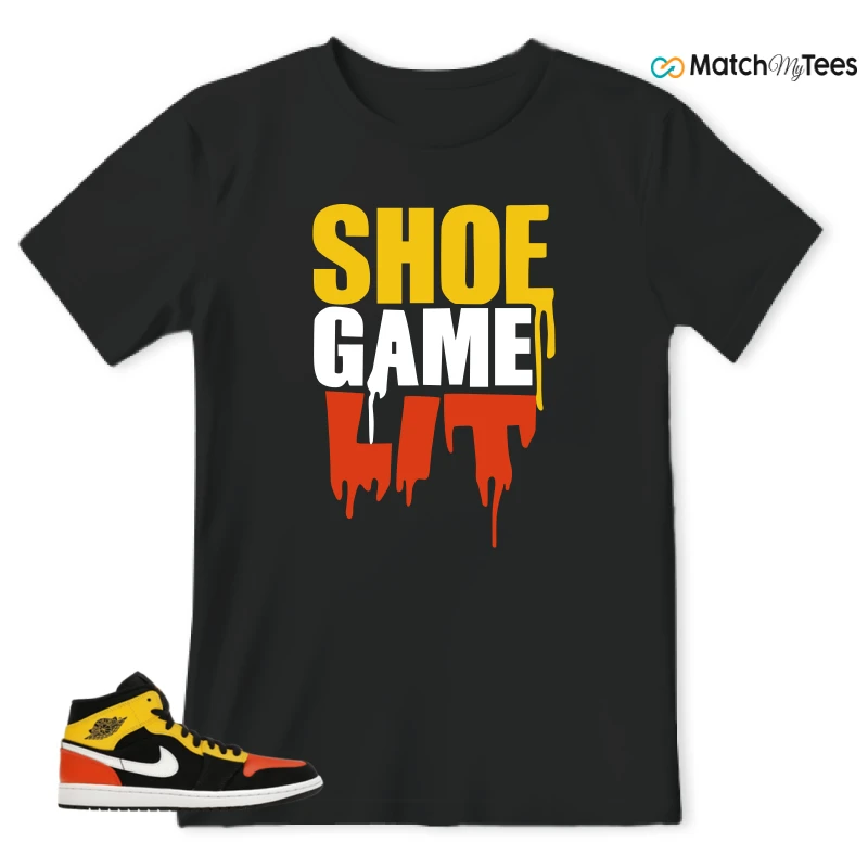 NIKE JORDAN 1 MID BLACK AMARILLO ORANGE SNEAKER Matching Tees t-shirt
