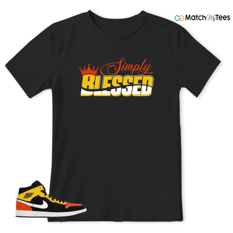 NIKE JORDAN 1 MID BLACK AMARILLO ORANGE SNEAKER Matching Tees t-shirt