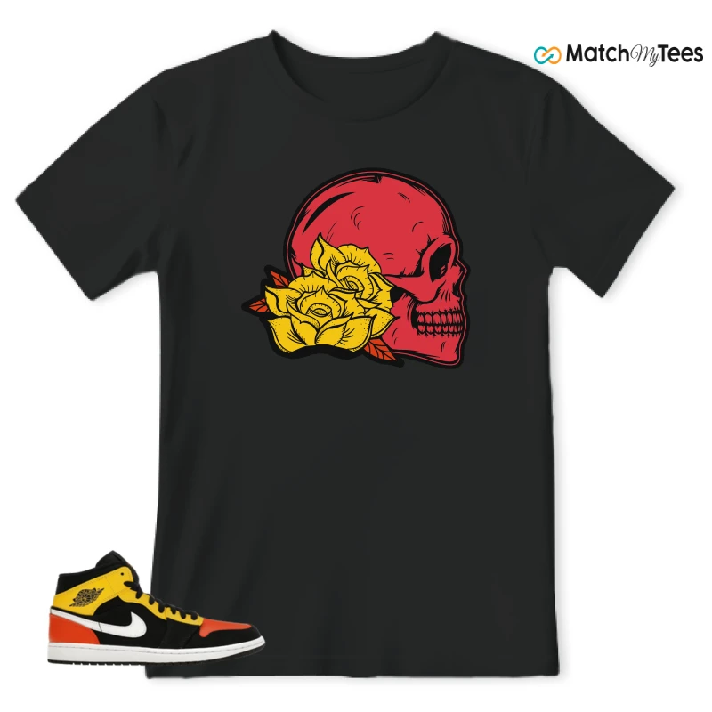 NIKE JORDAN 1 MID BLACK AMARILLO ORANGE SNEAKER Matching Tees t-shirt