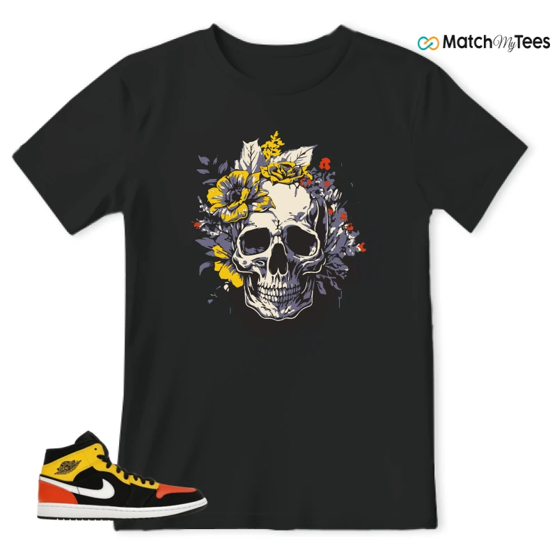 NIKE JORDAN 1 MID BLACK AMARILLO ORANGE SNEAKER Matching Tees t-shirt