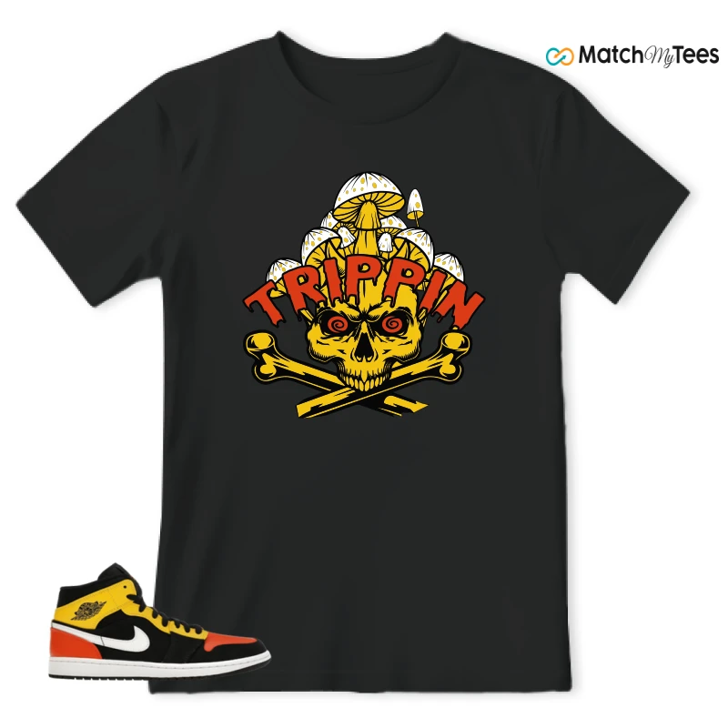 NIKE JORDAN 1 MID BLACK AMARILLO ORANGE SNEAKER Matching Tees t-shirt
