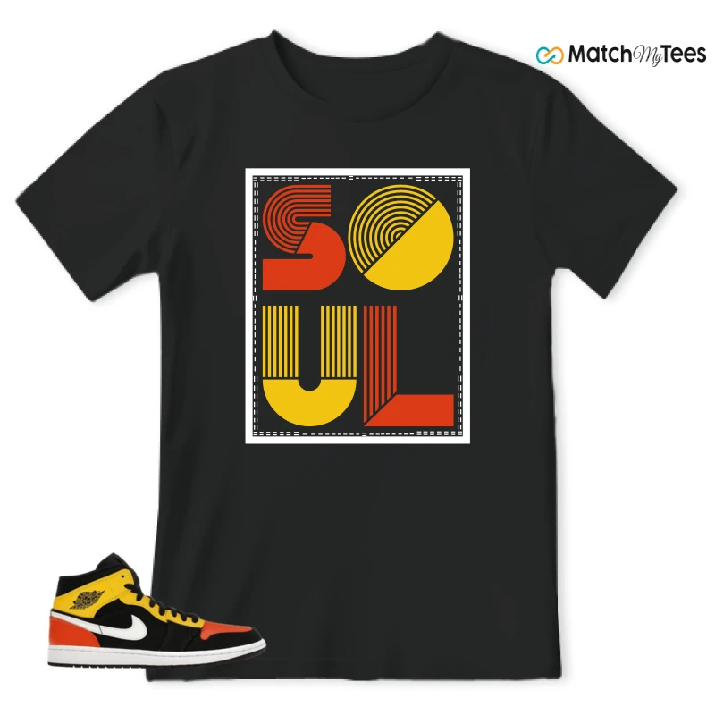 NIKE JORDAN 1 MID BLACK AMARILLO ORANGE SNEAKER Matching Tees t-shirt