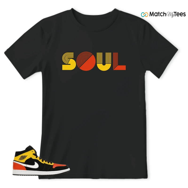 NIKE JORDAN 1 MID BLACK AMARILLO ORANGE SNEAKER Matching Tees t-shirt
