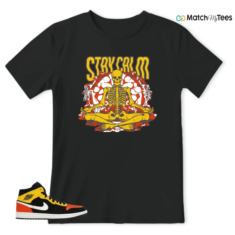 NIKE JORDAN 1 MID BLACK AMARILLO ORANGE SNEAKER Matching Tees t-shirt