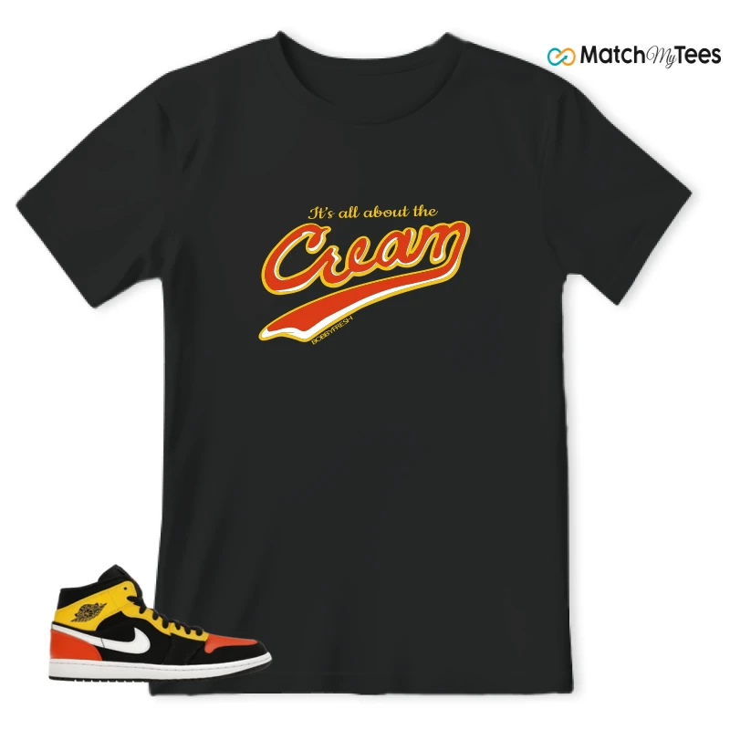NIKE JORDAN 1 MID BLACK AMARILLO ORANGE SNEAKER Matching Tees t-shirt