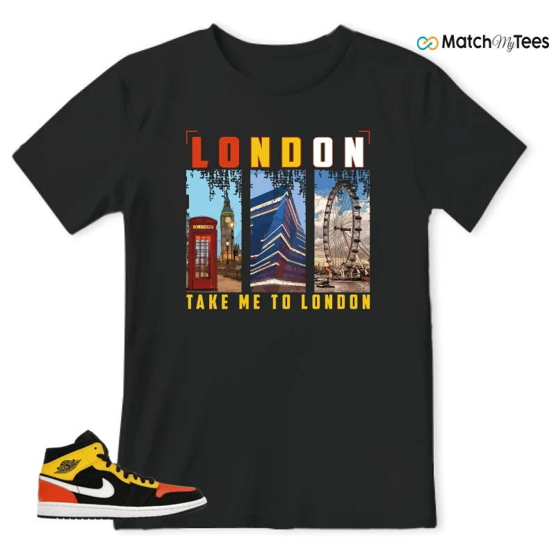 NIKE JORDAN 1 MID BLACK AMARILLO ORANGE SNEAKER Matching Tees t-shirt