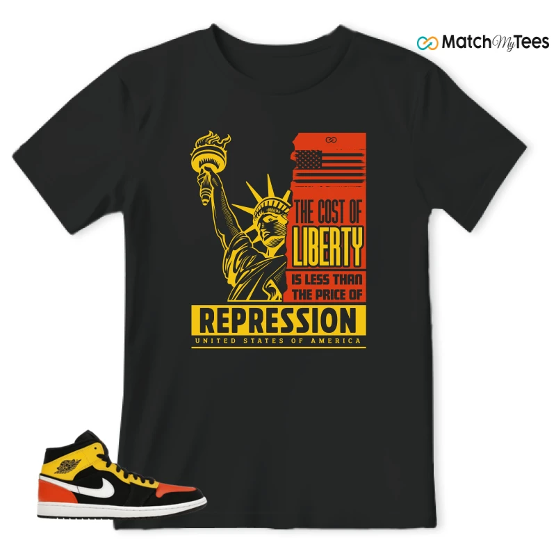 NIKE JORDAN 1 MID BLACK AMARILLO ORANGE SNEAKER Matching Tees t-shirt