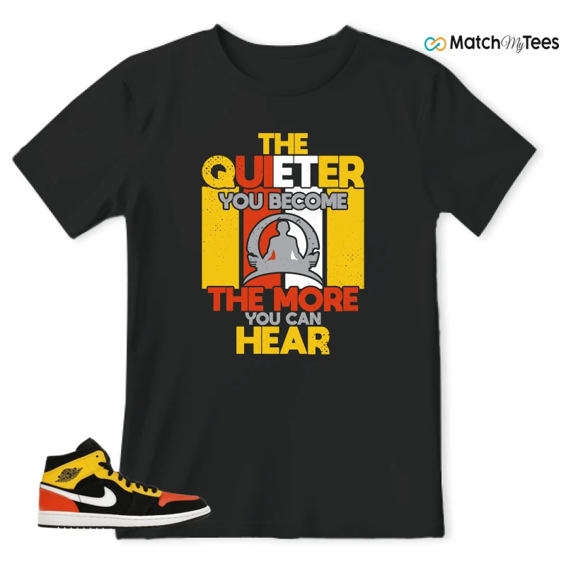 NIKE JORDAN 1 MID BLACK AMARILLO ORANGE SNEAKER Matching Tees t-shirt