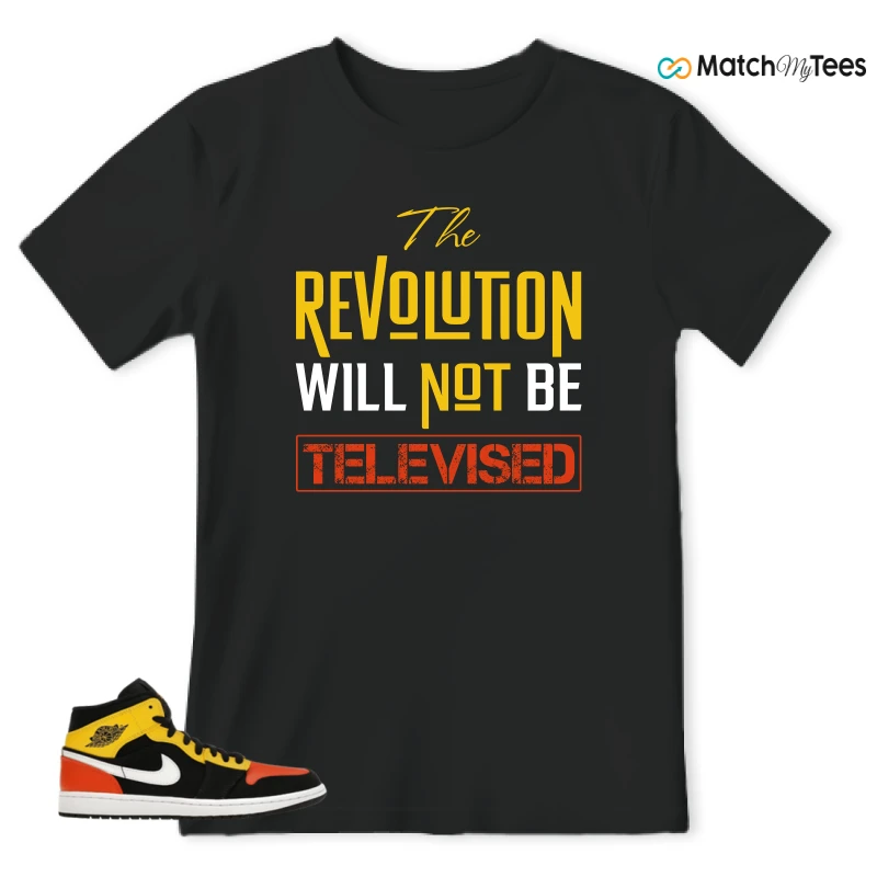 NIKE JORDAN 1 MID BLACK AMARILLO ORANGE SNEAKER Matching Tees t-shirt
