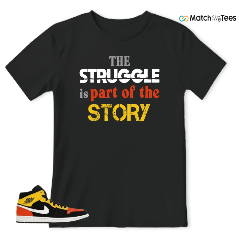 NIKE JORDAN 1 MID BLACK AMARILLO ORANGE SNEAKER Matching Tees t-shirt