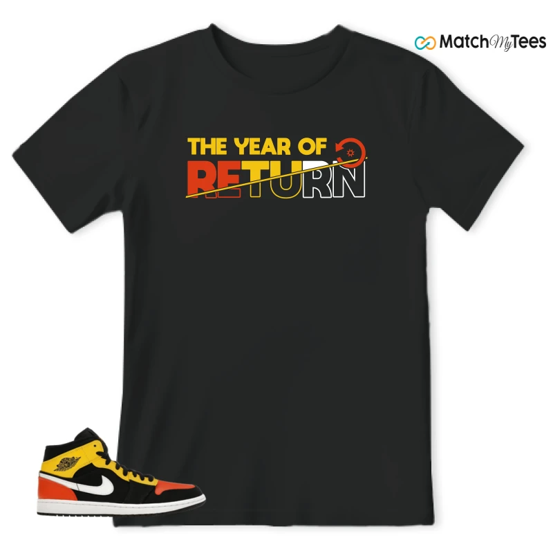 NIKE JORDAN 1 MID BLACK AMARILLO ORANGE SNEAKER Matching Tees t-shirt