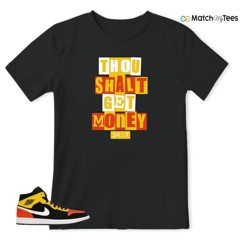 NIKE JORDAN 1 MID BLACK AMARILLO ORANGE SNEAKER Matching Tees t-shirt
