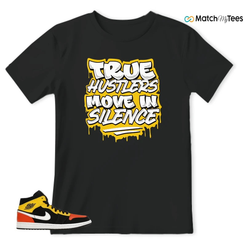 NIKE JORDAN 1 MID BLACK AMARILLO ORANGE SNEAKER Matching Tees t-shirt