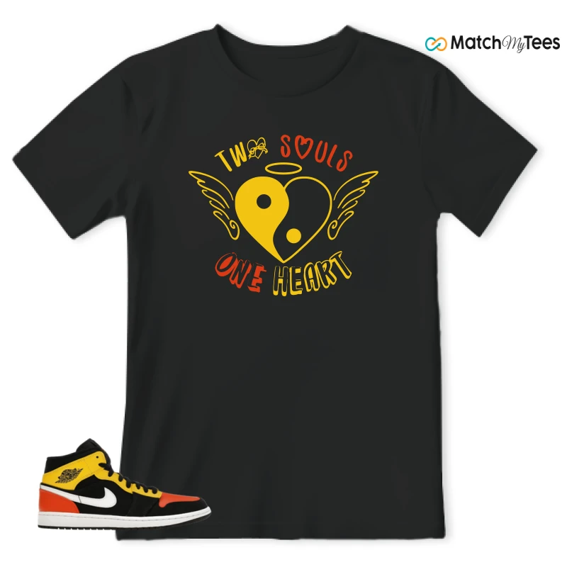 NIKE JORDAN 1 MID BLACK AMARILLO ORANGE SNEAKER Matching Tees t-shirt