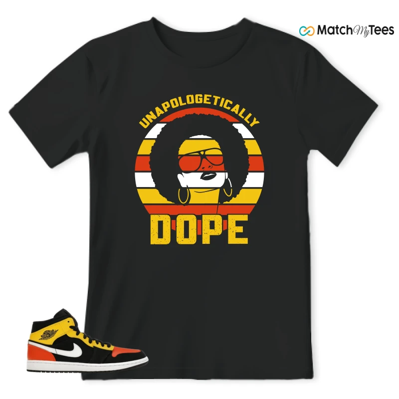 NIKE JORDAN 1 MID BLACK AMARILLO ORANGE SNEAKER Matching Tees t-shirt