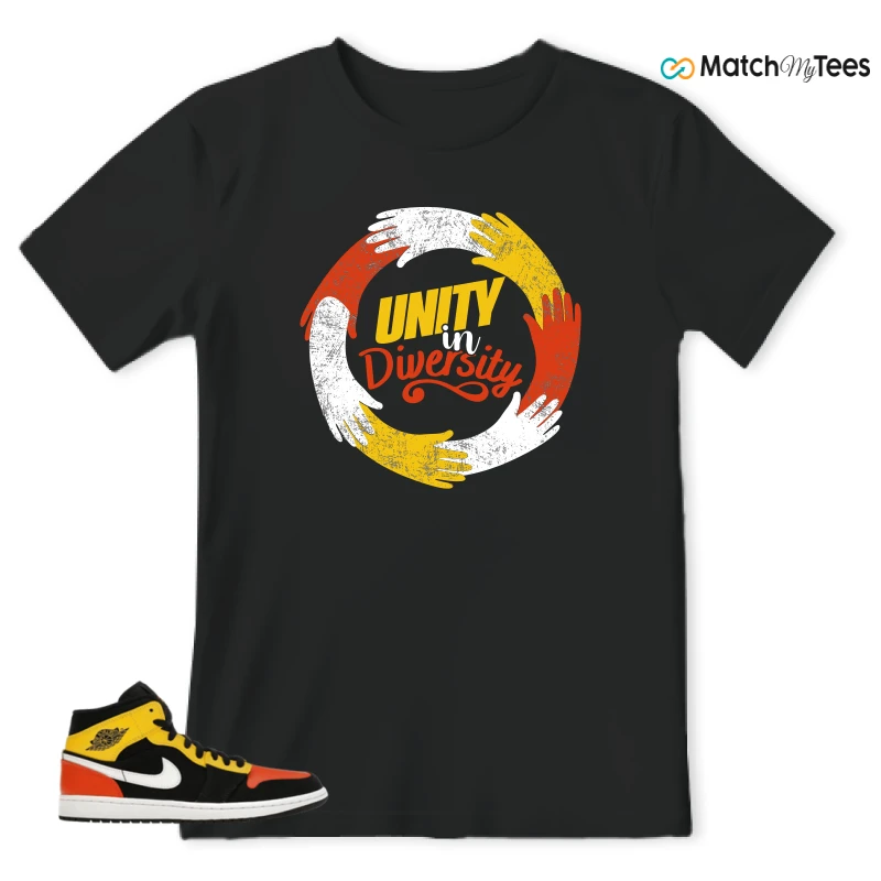 NIKE JORDAN 1 MID BLACK AMARILLO ORANGE SNEAKER Matching Tees t-shirt