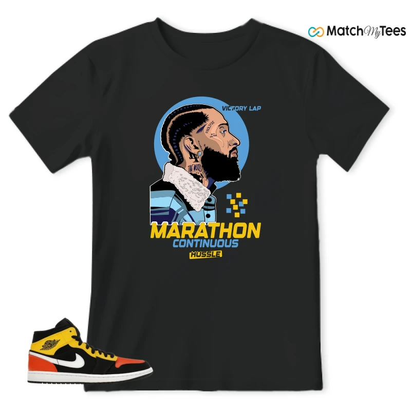 NIKE JORDAN 1 MID BLACK AMARILLO ORANGE SNEAKER Matching Tees t-shirt