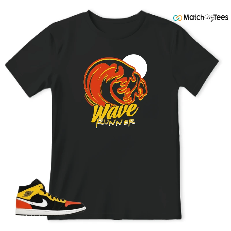 NIKE JORDAN 1 MID BLACK AMARILLO ORANGE SNEAKER Matching Tees t-shirt