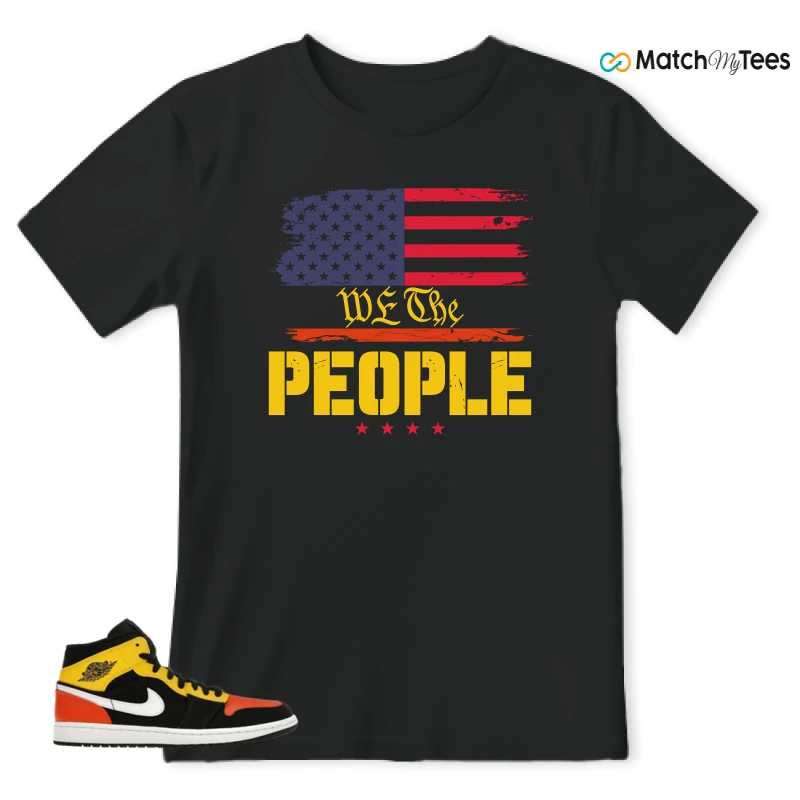 NIKE JORDAN 1 MID BLACK AMARILLO ORANGE SNEAKER Matching Tees t-shirt