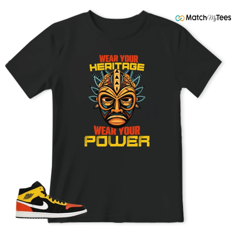 NIKE JORDAN 1 MID BLACK AMARILLO ORANGE SNEAKER Matching Tees t-shirt