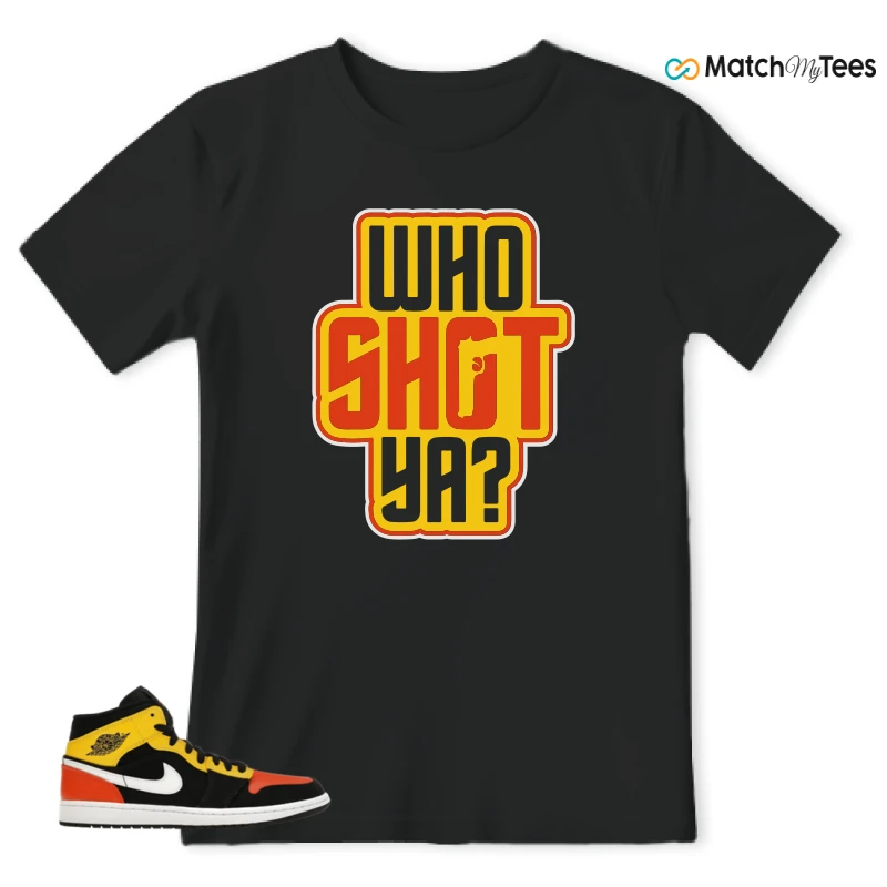 NIKE JORDAN 1 MID BLACK AMARILLO ORANGE SNEAKER Matching Tees t-shirt