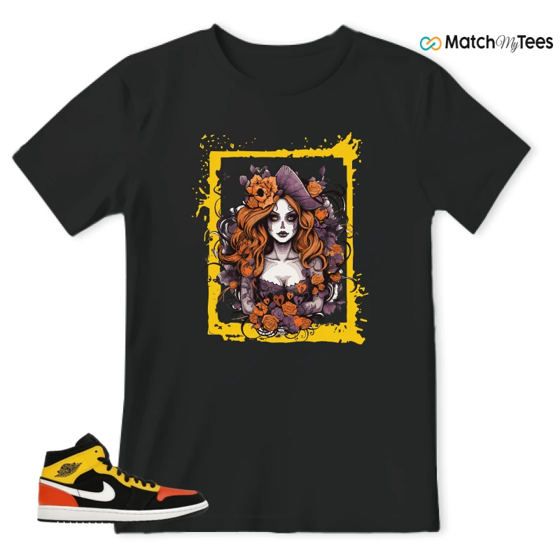 NIKE JORDAN 1 MID BLACK AMARILLO ORANGE SNEAKER Matching Tees t-shirt