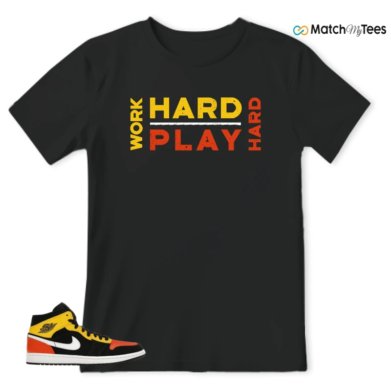NIKE JORDAN 1 MID BLACK AMARILLO ORANGE SNEAKER Matching Tees t-shirt