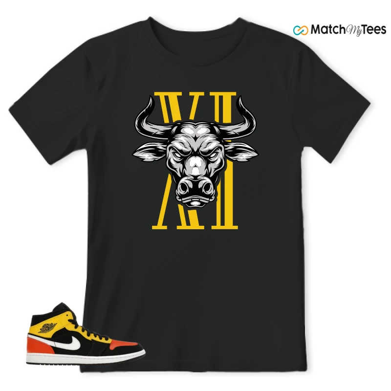 NIKE JORDAN 1 MID BLACK AMARILLO ORANGE SNEAKER Matching Tees t-shirt