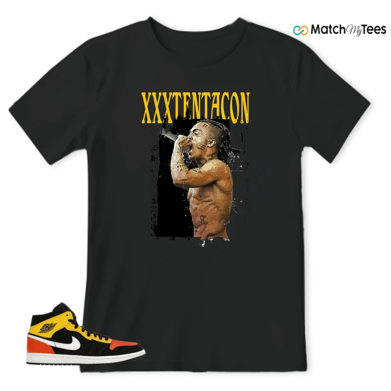 NIKE JORDAN 1 MID BLACK AMARILLO ORANGE SNEAKER Matching Tees t-shirt
