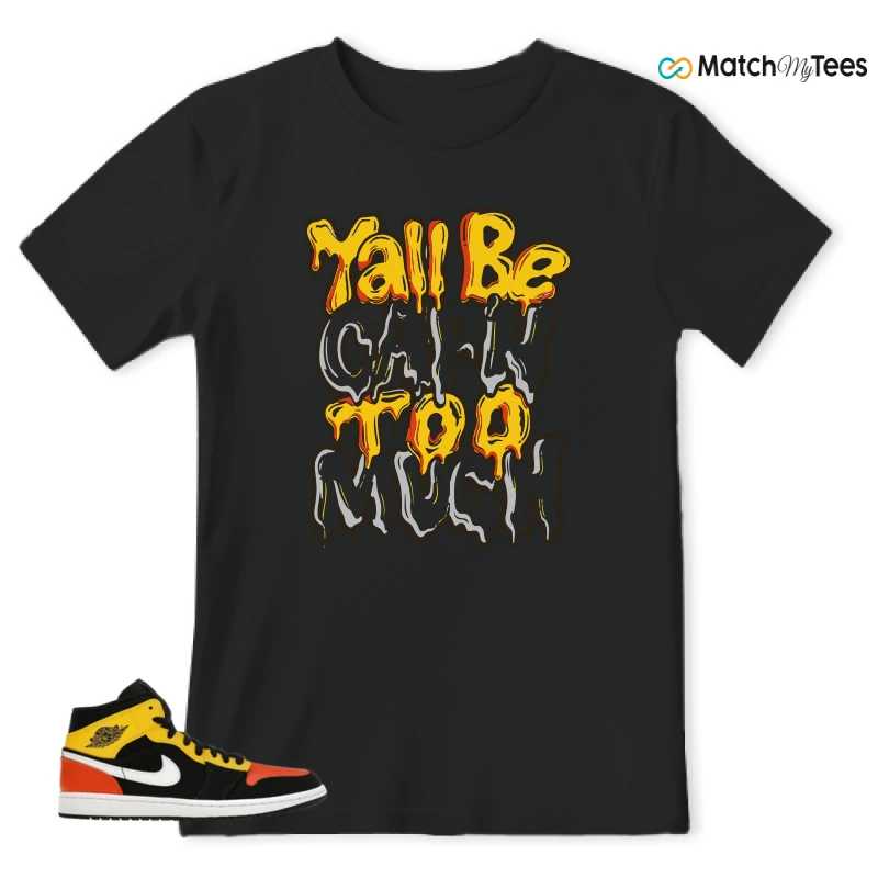 NIKE JORDAN 1 MID BLACK AMARILLO ORANGE SNEAKER Matching Tees t-shirt