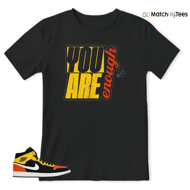 NIKE JORDAN 1 MID BLACK AMARILLO ORANGE SNEAKER Matching Tees t-shirt