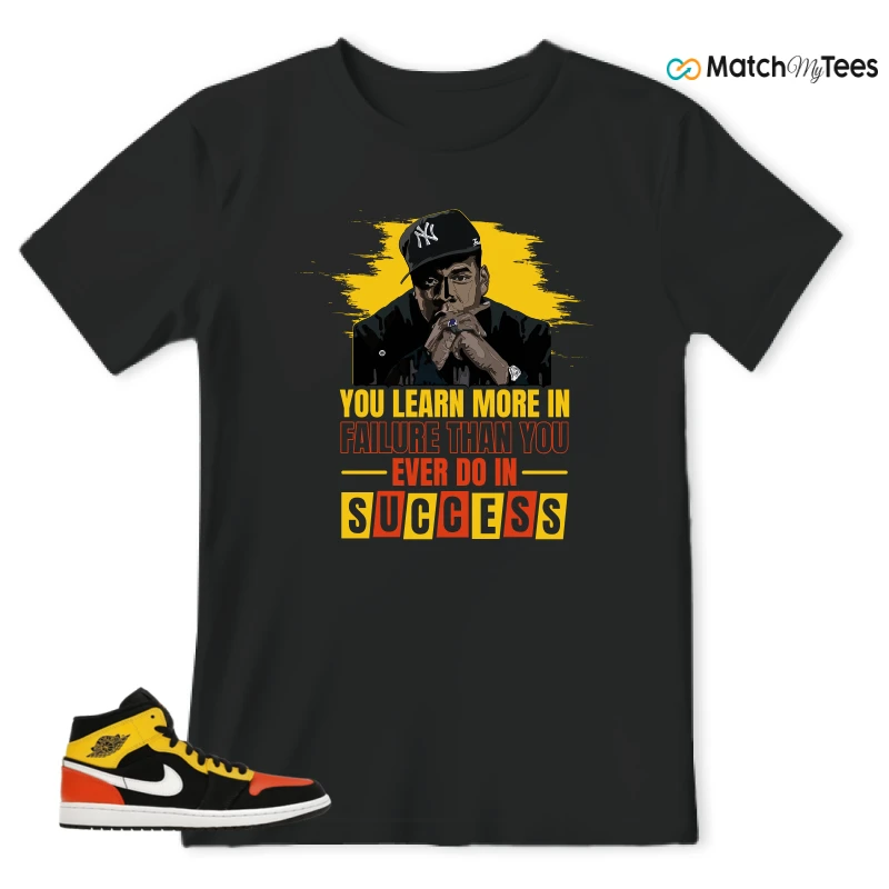 NIKE JORDAN 1 MID BLACK AMARILLO ORANGE SNEAKER Matching Tees t-shirt