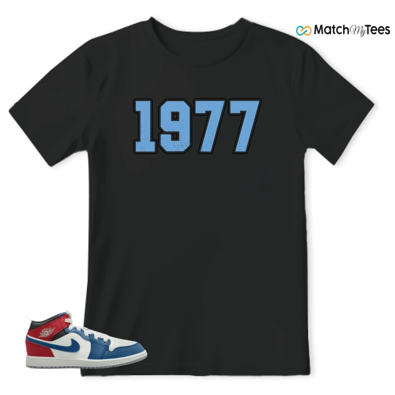 NIKE JORDAN 1 MID TRUE BLUE VARSITY RED (PS) SNEAKER Matching Tees t-shirt