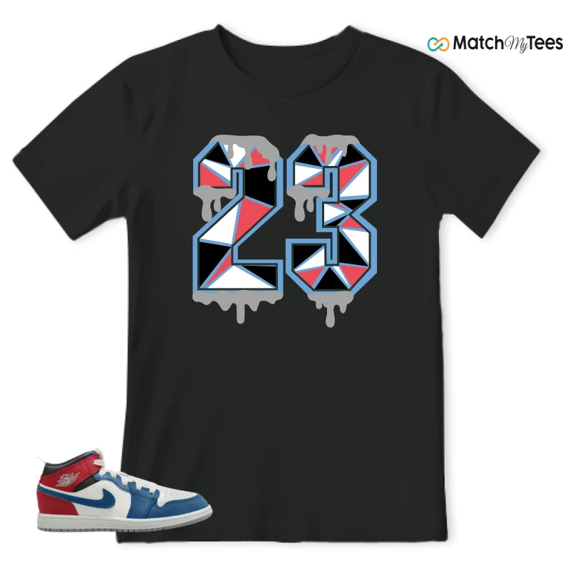 NIKE JORDAN 1 MID TRUE BLUE VARSITY RED (PS) SNEAKER Matching Tees t-shirt