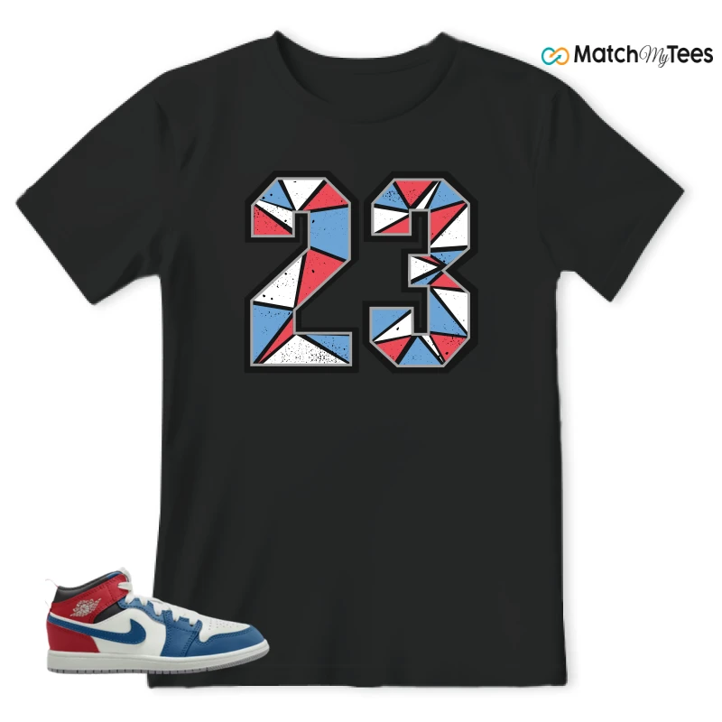 NIKE JORDAN 1 MID TRUE BLUE VARSITY RED (PS) SNEAKER Matching Tees t-shirt