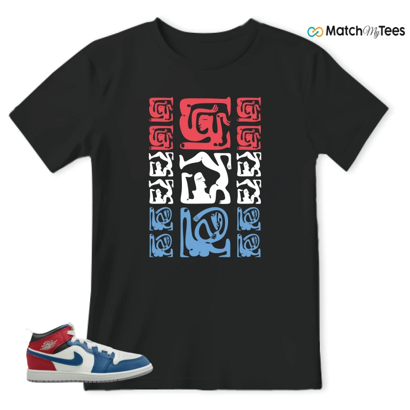 NIKE JORDAN 1 MID TRUE BLUE VARSITY RED (PS) SNEAKER Matching Tees t-shirt