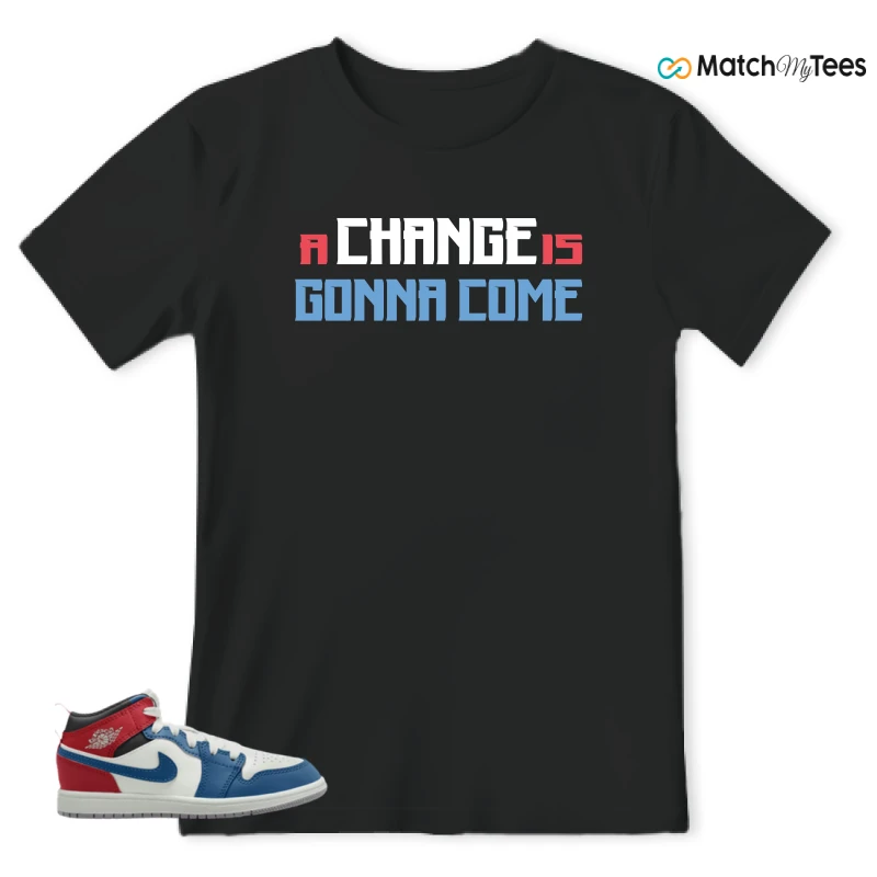 NIKE JORDAN 1 MID TRUE BLUE VARSITY RED (PS) SNEAKER Matching Tees t-shirt