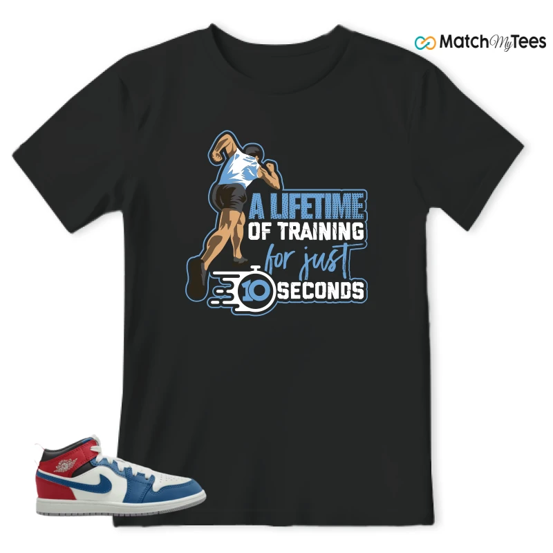 NIKE JORDAN 1 MID TRUE BLUE VARSITY RED (PS) SNEAKER Matching Tees t-shirt