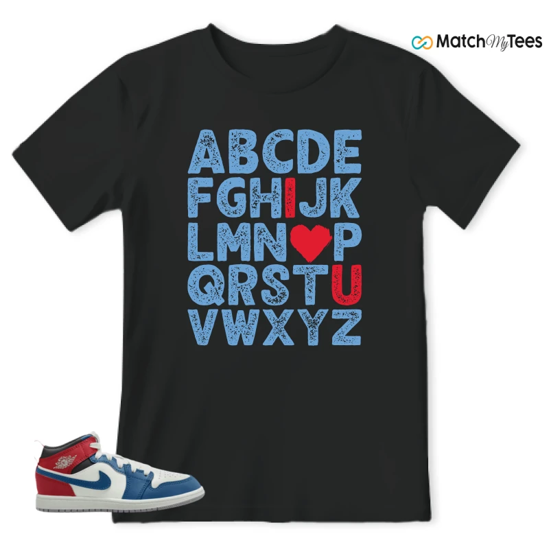 NIKE JORDAN 1 MID TRUE BLUE VARSITY RED (PS) SNEAKER Matching Tees t-shirt