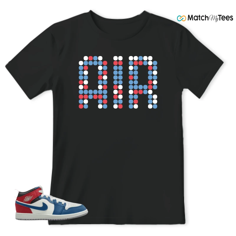 NIKE JORDAN 1 MID TRUE BLUE VARSITY RED (PS) SNEAKER Matching Tees t-shirt