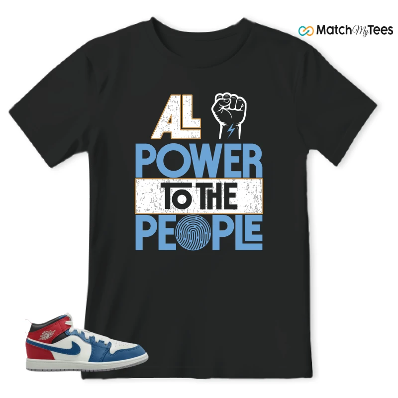 NIKE JORDAN 1 MID TRUE BLUE VARSITY RED (PS) SNEAKER Matching Tees t-shirt