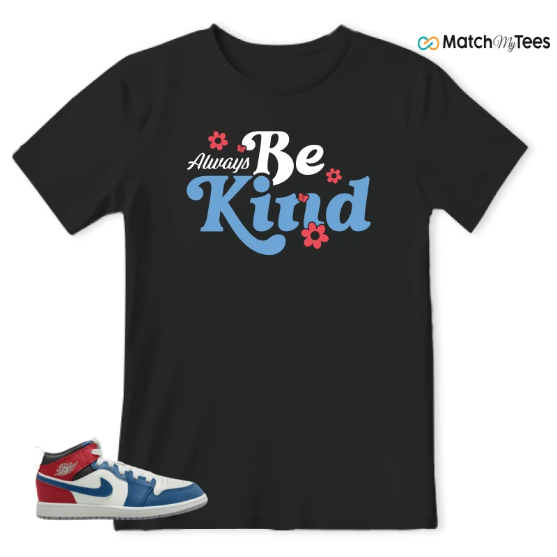 NIKE JORDAN 1 MID TRUE BLUE VARSITY RED (PS) SNEAKER Matching Tees t-shirt