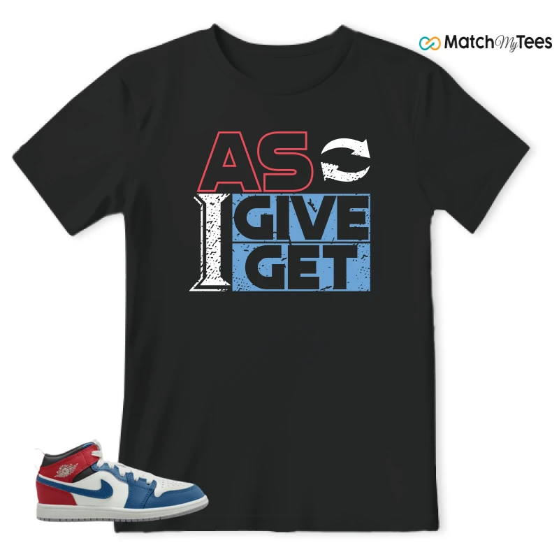 NIKE JORDAN 1 MID TRUE BLUE VARSITY RED (PS) SNEAKER Matching Tees t-shirt