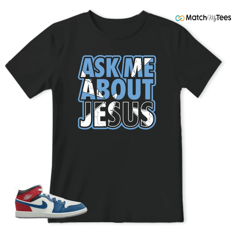 NIKE JORDAN 1 MID TRUE BLUE VARSITY RED (PS) SNEAKER Matching Tees t-shirt