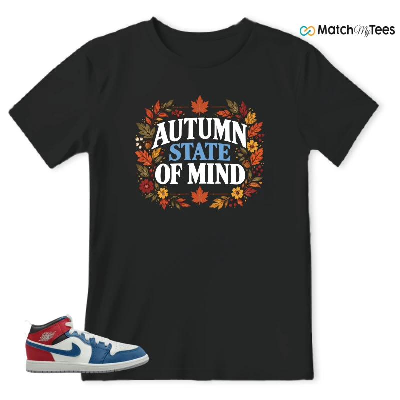 NIKE JORDAN 1 MID TRUE BLUE VARSITY RED (PS) SNEAKER Matching Tees t-shirt