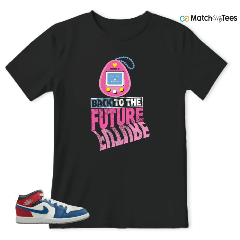 NIKE JORDAN 1 MID TRUE BLUE VARSITY RED (PS) SNEAKER Matching Tees t-shirt